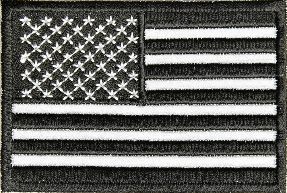 Iron on Reflective Black - White American US Flag Biker Army Patch - Titan One