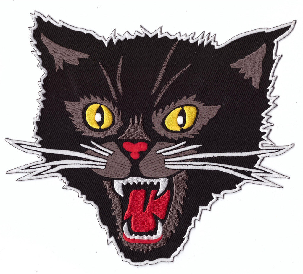 XL Large Black Screaming Cat Rockabilly Horror Tattoo Goth Patch - Titan One