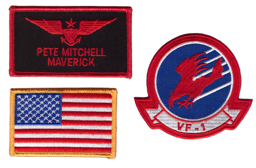 Set of 3 - Maverick Top Gun Movie Navy Fighter Cosplay Jumpsuit Costume Patches - Titan One