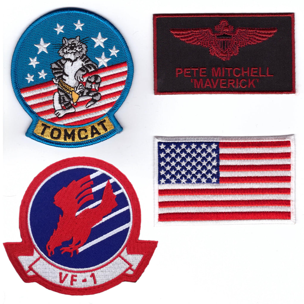 Velcro Set of 4 - Maverick Top Gun Movie Navy Fighter Cosplay Jumpsuit Costume Patches - Titan One